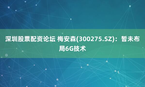 深圳股票配资论坛 梅安森(300275.SZ)：暂未布局6G技术